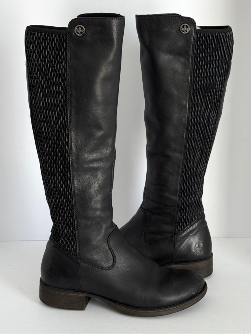 Rieker Women’s Black Leather Knee-High Riding Boots Stretch-Fit Size 8.5
